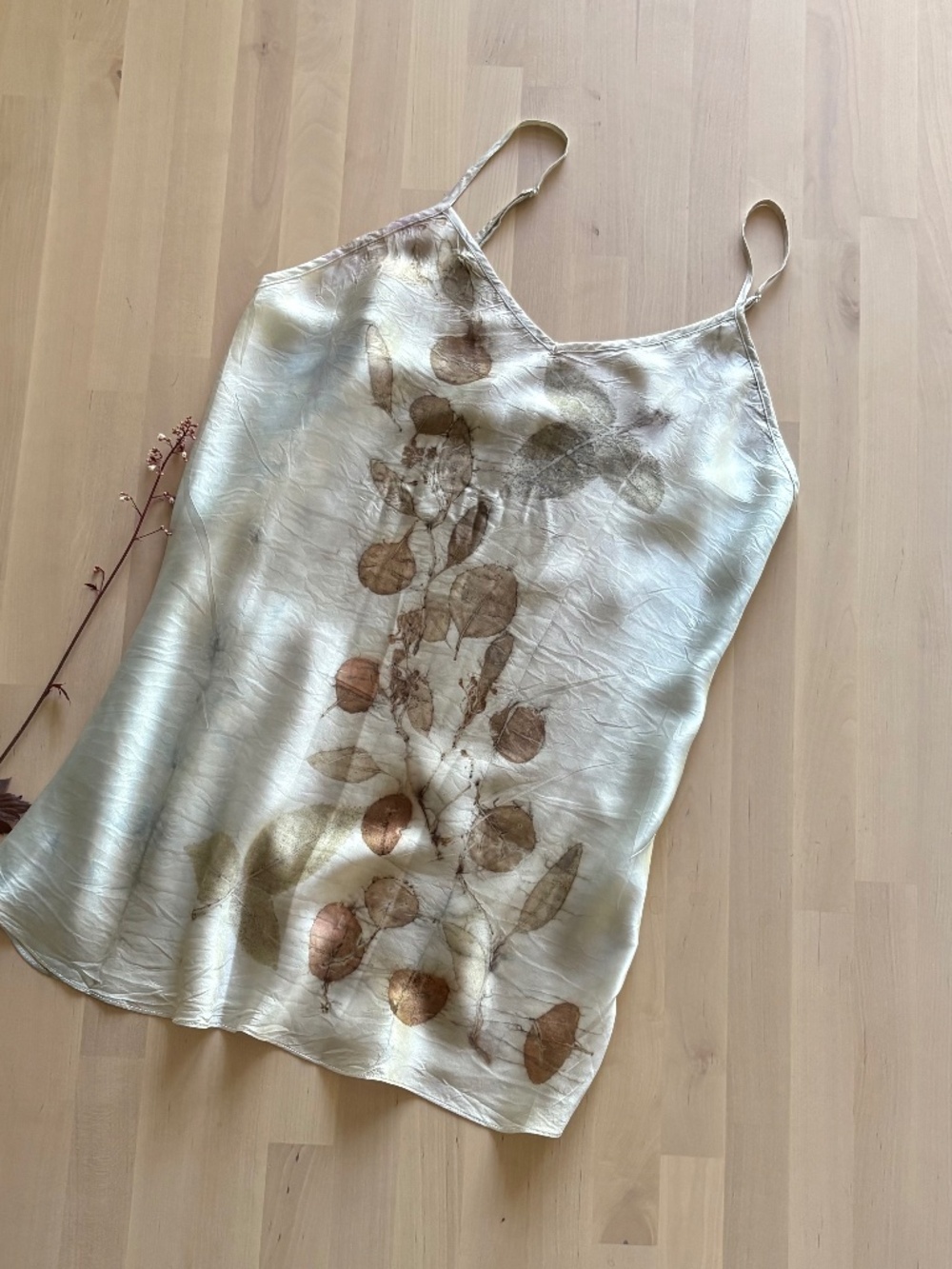 NWOT Eco botanically printed unique silk camisole top handmade size L